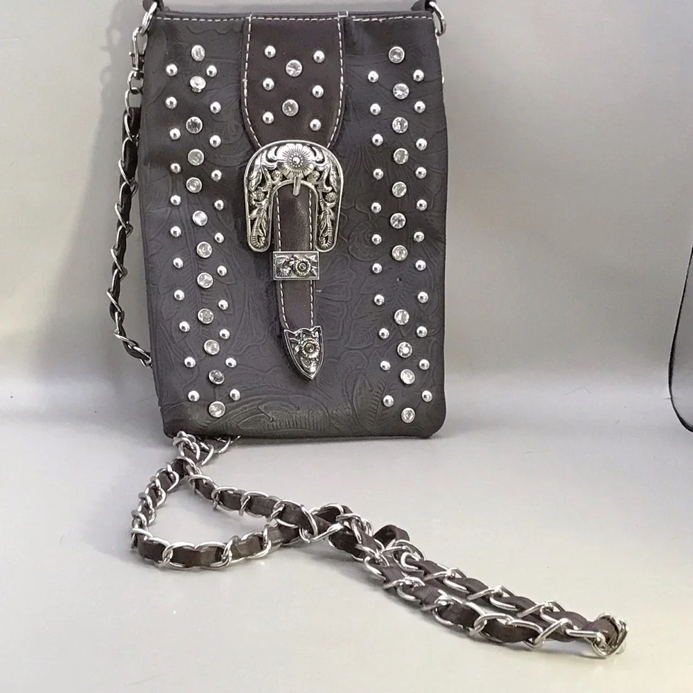American Bling Crossbody Purse Western Style Studs Leather?‎ Y2K Vibe